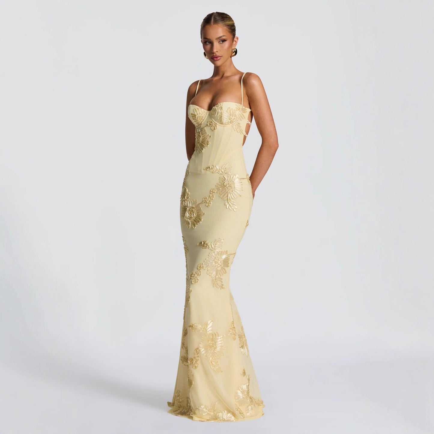 Elegant Floral Backless Long Dress for Women